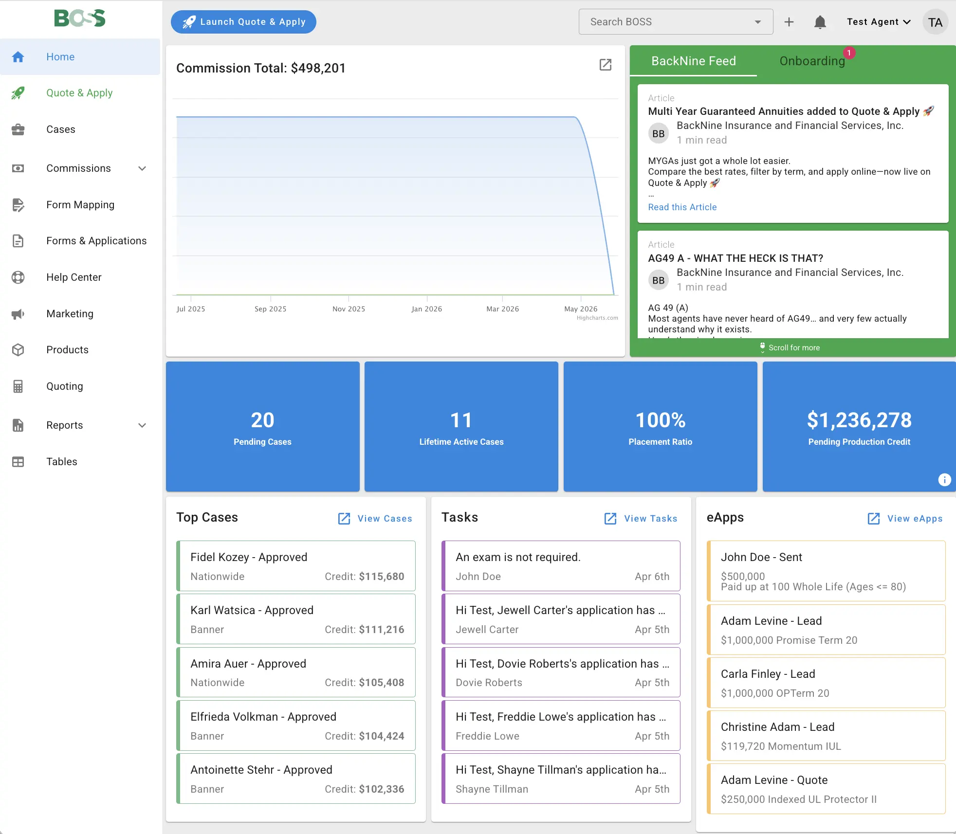Real-time case management from submission to commission in the cloud with 24/7 support. Get the help and answers you need with all your data and insights in one place. Get your agency online simply by using BackNine.